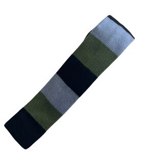 The Tie Bar Skinny Wool Scarf Square Ends Blue Green Black Stripes